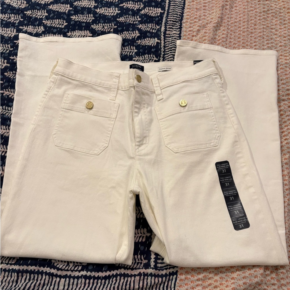 J. Crew Straight-Leg White Women's Jeans with Gold-Tone Buttons